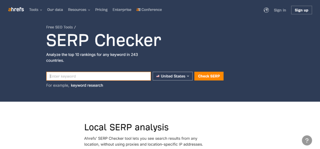 SERP Checker Ahref page