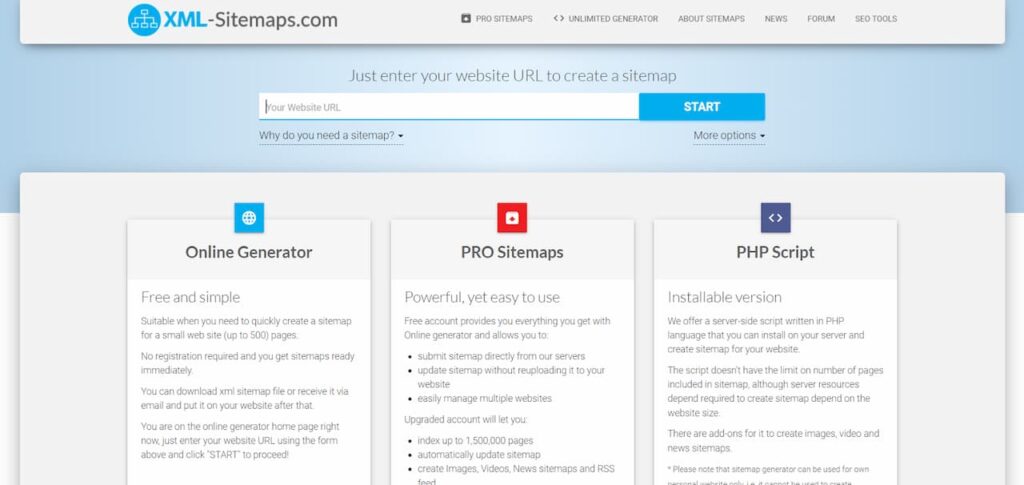 XML Sitemaps Generator home page