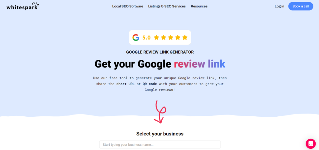 WhiteSpark’s Google Review Link Generator page